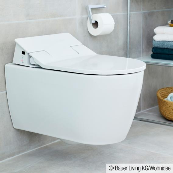 Duravit ME by Starck wall-mounted washdown toilet with NEW SensoWash® Slim toilet seat, set rimless, white, with WonderGliss