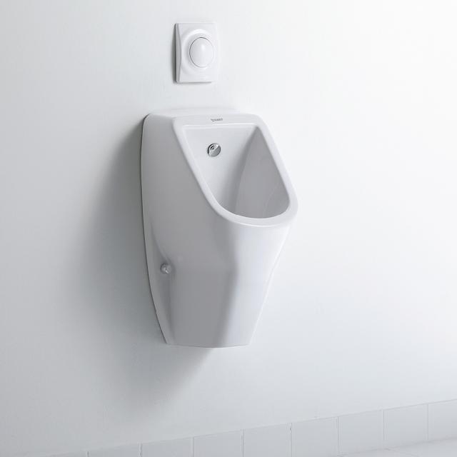 Duravit D-Code urinal, rimless white, with HygieneGlaze, rear supply, with target