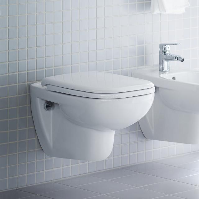Duravit D-Code wall-mounted washdown toilet set, with toilet seat with flush rim, white