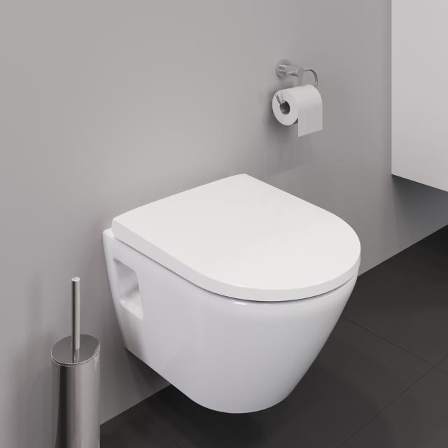 Duravit D-Neo wall-mounted, washdown toilet, compact, rimless, with toilet seat white, with HygieneGlaze