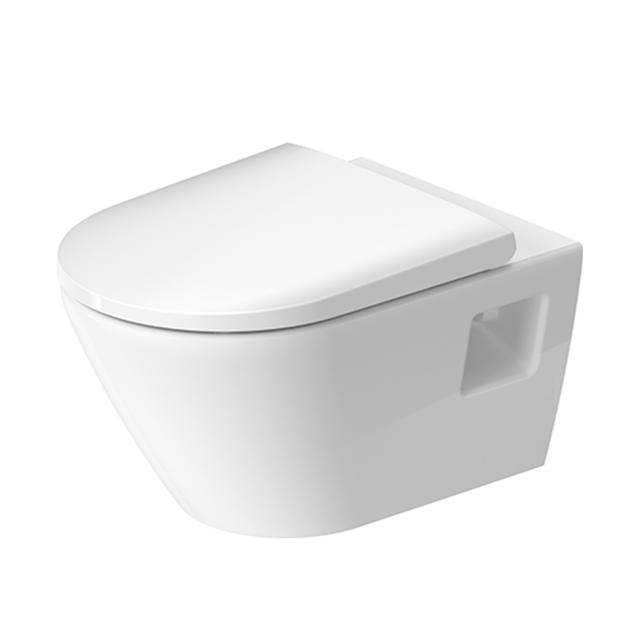 Duravit D-Neo wall-mounted, washdown toilet, rimless with toilet seat white, with HygieneGlaze