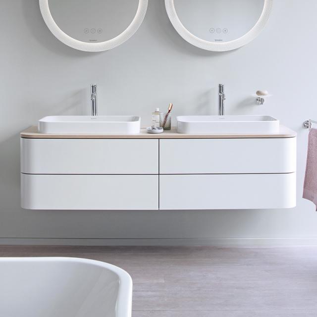 Duravit Happy D.2 Plus vanity unit with 4 pull-out compartments for countertop and countertop washbasin silk matt nordic white, with interior system in maple