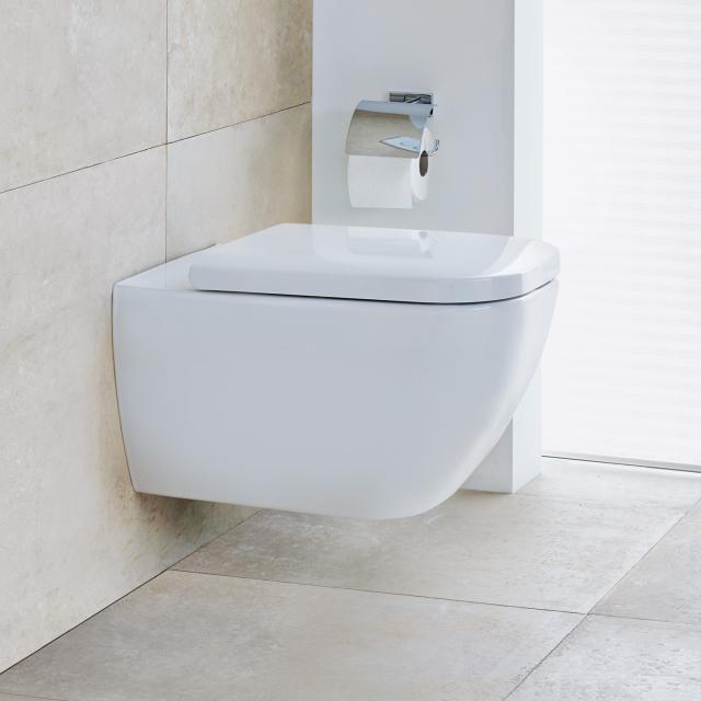 Duravit Happy D.2 wall-mounted, washdown toilet with toilet seat, rimless white, with WonderGliss