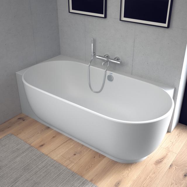 Duravit Luv corner bath with panelling without tap holes in the bath rim