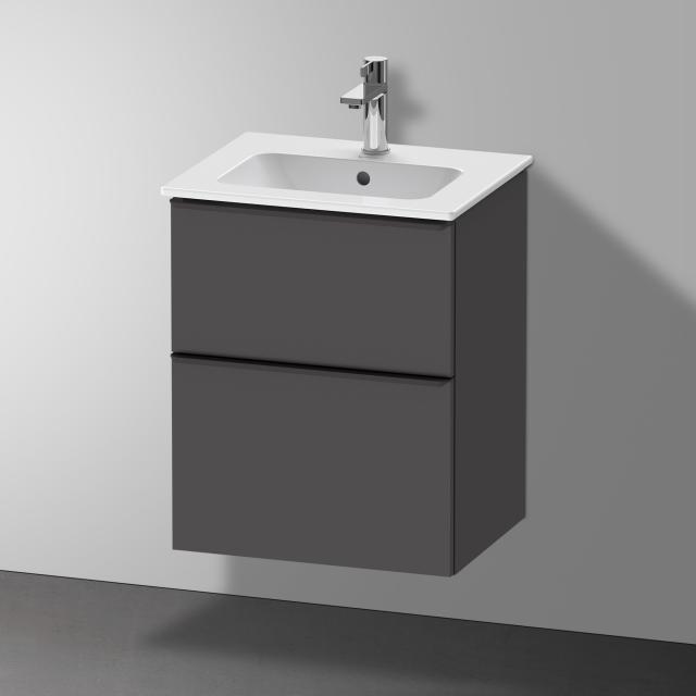 Duravit ME by Starck hand washbasin with D-Neo vanity unit with 2 compartments front matt graphite / corpus matt graphite WB white, with WonderGliss, with 1 tap hole