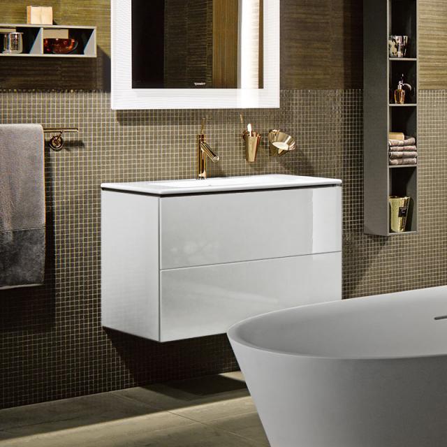 Duravit ME by Starck Lavabo avec meuble sous-lavabo L-Cube, 2 tiroirs blanc ultra brillant, sans système d’aménagement, lavabo blanc, avec WonderGliss, 1 trou percé