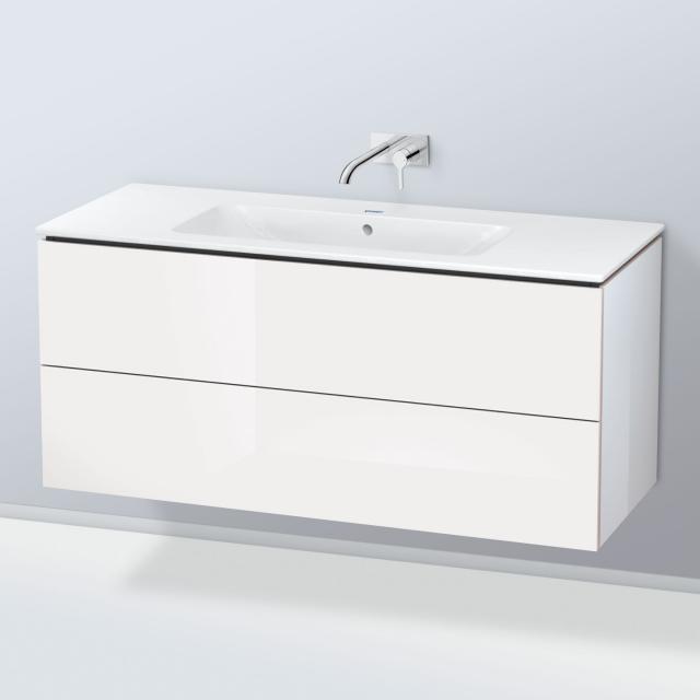 Duravit ME by Starck washbasin with L-Cube vanity unit with 2 pull-out compartments front white high gloss / corpus white high gloss, without interior system, WB white, with WonderGliss, without tap hole