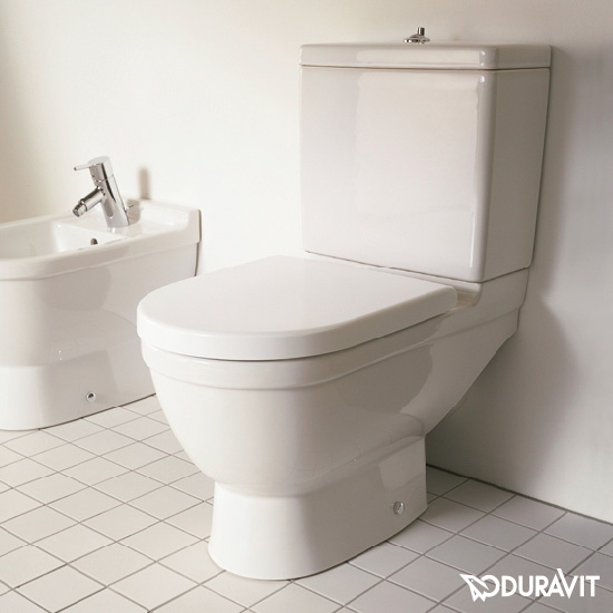 Duravit Starck 3 floorstanding close-coupled washdown toilet white, with WonderGliss, vertical outlet