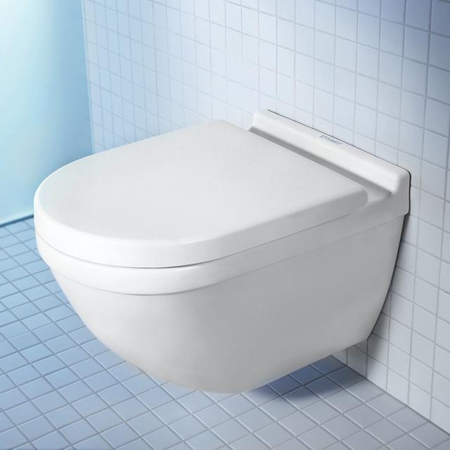 Duravit Starck 3 wall-mounted washdown toilet set, with toilet seat rimless, white, with WonderGliss