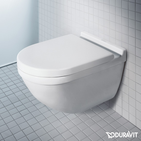 Duravit Starck 3 wall-mounted washdown toilet set, with toilet seat with flush rim, white, with WonderGliss