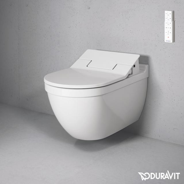 Duravit Starck 3 wall-mounted washdown toilet with NEW SensoWash® Slim toilet seat, set white, with WonderGliss