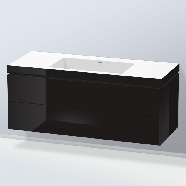 Duravit Vero Air washbasin with L-Cube vanity unit with 2 pull-out compartments black high gloss, with interior system in walnut, without tap hole