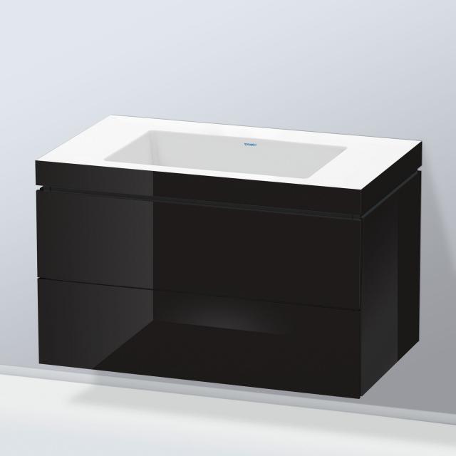 Duravit Vero Air washbasin with L-Cube vanity unit with 2 pull-out compartments front black high gloss / corpus black high gloss, with interior system in maple, without tap hole