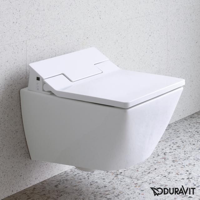 Duravit Viu wall-mounted, washdown, rimless toilet with SensoWash® Slim toilet seat, set white