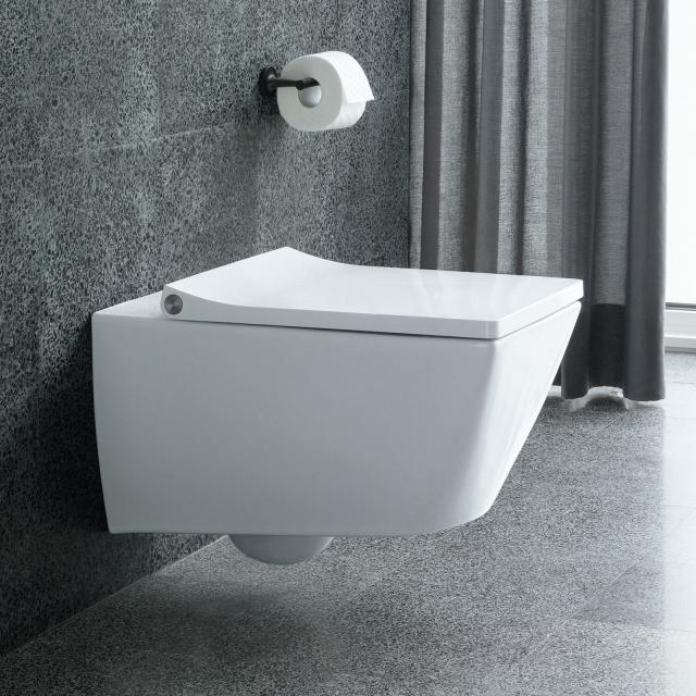 Duravit Viu wall-mounted washdown toilet with toilet seat, rimless white, with WonderGliss