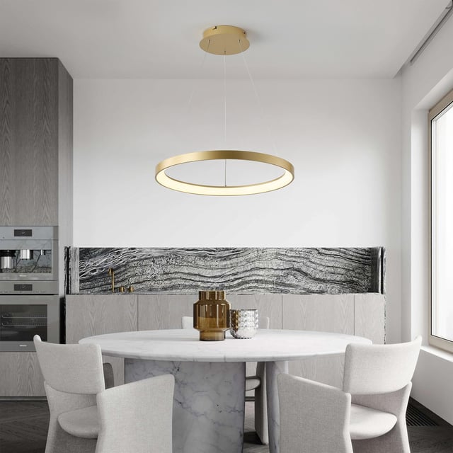 Lampadario A Sospensione Cilindrico LED Oro Spazzolato 30/50 Cm - Moderno, Antiruggine, Dimmerabile, Per Soggiorno E Cucina