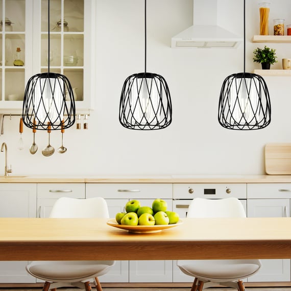 Eglo Plafoniera Townshend, plafoniera vintage a tre punti luce, plafoniera dal design industriale, lampada a sospensione retrò in acciaio e legno, nero, marrone, E27
