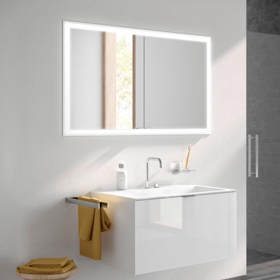Emco Prime mirror cabinet with lighting and 2 doors recessed, aluminium, rear panel mirrored, dimmable