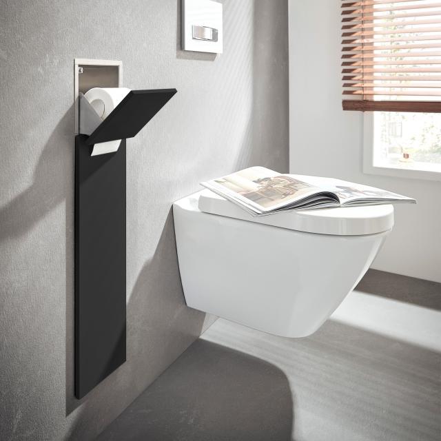 Emco Asis Pure recessed toilet module with compartment for spare toilet roll matt black