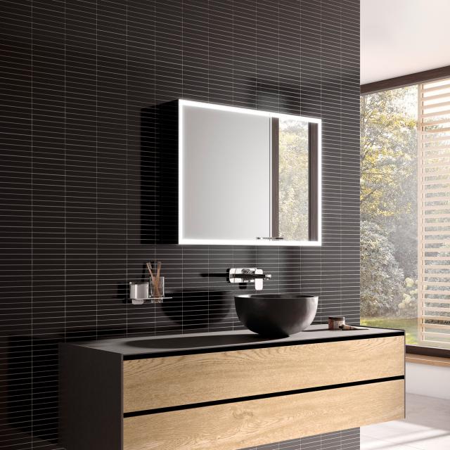 Emco Prestige 2 mirror cabinet with lighting and 2 doors surface-mounted, wide door left, with light system