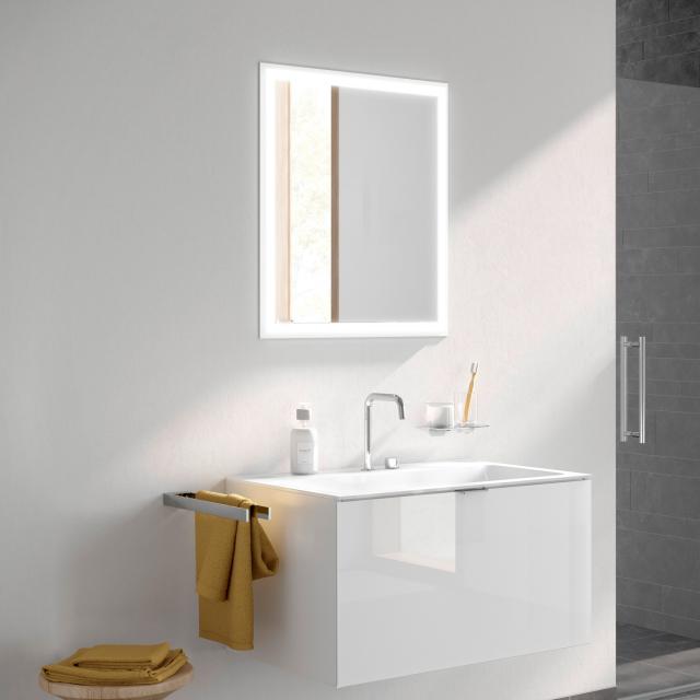 Emco Prime mirror cabinet with lighting and 1 door recessed, aluminium, rear panel mirrored, dimmable