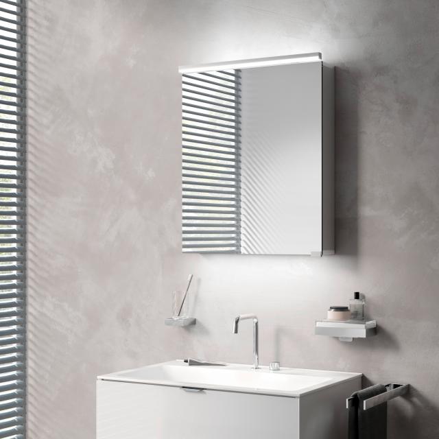 Emco Pure_Flat mounted mirror cabinet with lighting and 1 door with washbasin lighting