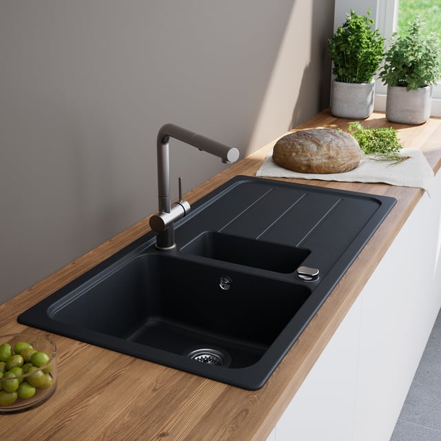 evineo line 100 Küchenspüle mit Restebecken und Ablage B: 100 T: 50 cm anthrazit - FOD150LAN