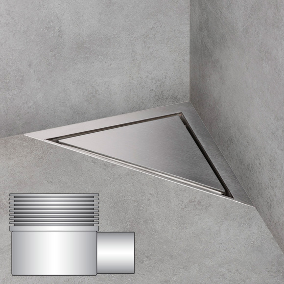 ESS Aqua Jewels Linea Delta floor drain including cover, horizontal connection brushed stainless steel, L: 20 W: 20 cm