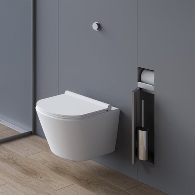 Brosse WC et Dérouleur Papier toilette en Acier inoxydable Chrome H 80 cm