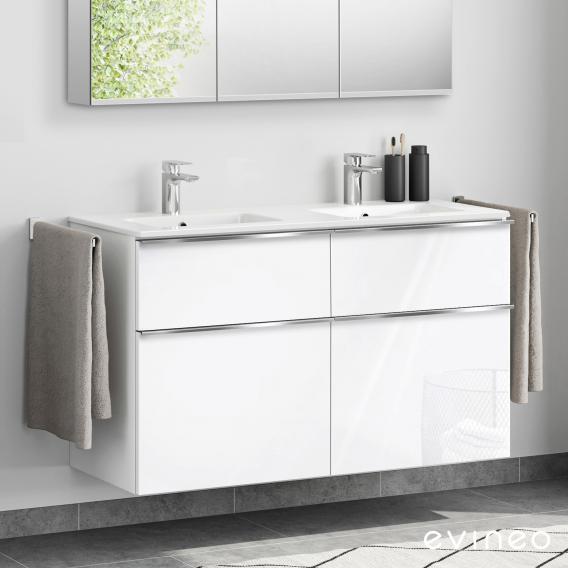 evineo ineo4 double washbasin and vanity unit with 4 pull-out compartments, with handle front white high gloss / corpus white high gloss