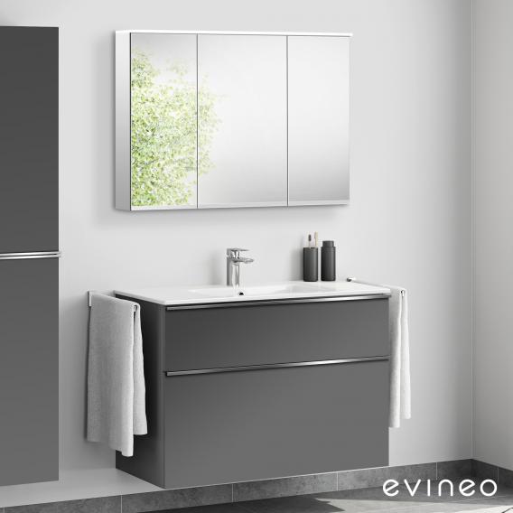 Evineo ineo4 washbasin and vanity unit with handle, with LED mirror cabinet front matt anthracite/mirrored / corpus matt anthracite/mirrored