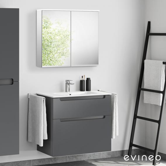 evineo ineo5 washbasin and vanity unit with recessed handle, with mirror cabinet matt anthracite/mirrored