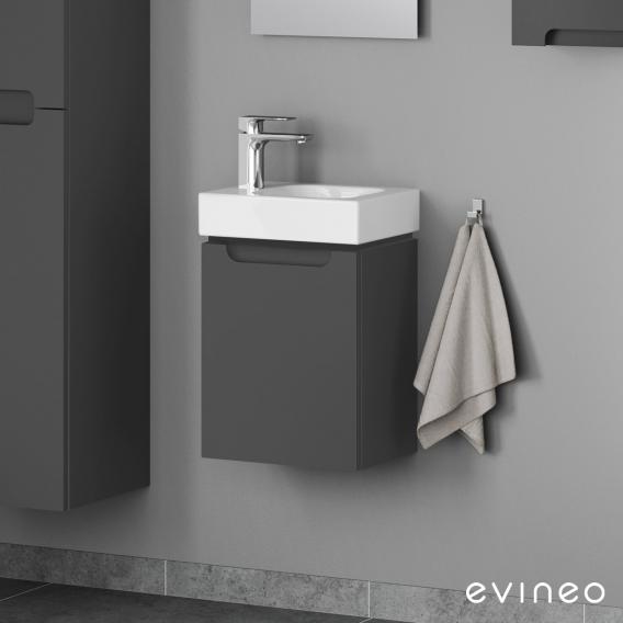 Geberit iCon hand washbasin with evineo ineo5 vanity unit with 1 door, with recessed handle front matt anthracite / corpus matt anthracite, WB white, with KeraTect