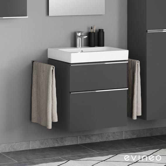 Geberit iCon washbasin mit evineo ineo4 vanity unit with 2 pull-out compartments, with handles matt anthracite, basin white, with KeraTect, with 1 tap hole, with overflow