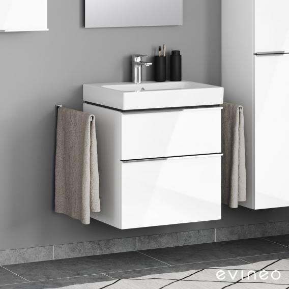 Geberit iCon washbasin mit evineo ineo4 vanity unit with 2 pull-out compartments, with handles white high gloss, basin white, with 1 tap hole, with overflow