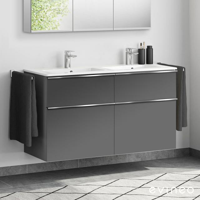 Duravit ME by Starck double washbasin with evineo ineo4 vanity unit with 4 pull-out compartments, with handles matt anthracite, WB white, with WonderGliss, with 2 tap holes