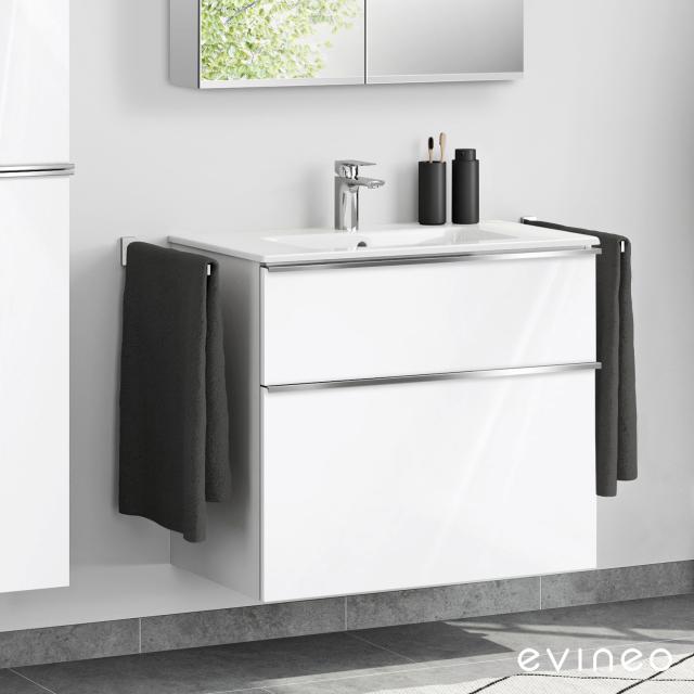 Duravit ME by Starck Lavabo avec meuble sous-lavabo evineo ineo4, 2 tiroirs, avec poignée blanc ultra brillant, lavabo blanc, avec WonderGliss, 1  trou percé