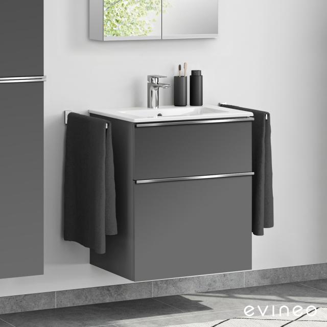 Duravit ME by Starck washbasin with evineo ineo4 vanity unit with 2 pull-out compartments, with handles matt anthracite, WB white, with WonderGliss, with 1 tap hole