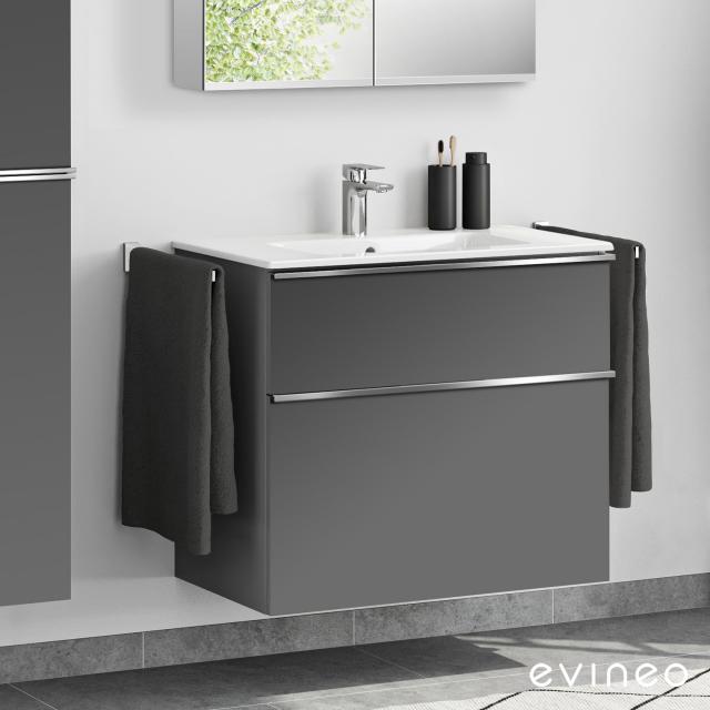 Duravit ME by Starck washbasin with evineo ineo4 vanity unit with 2 pull-out compartments, with handles matt anthracite, WB white, with WonderGliss, with 1 tap hole
