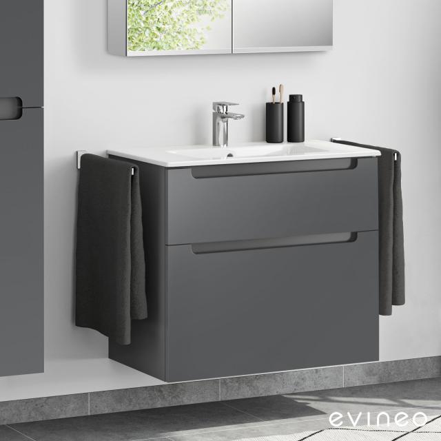 Duravit ME by Starck washbasin with evineo ineo5 vanity unit with 2 pull-out compartments, with recessed handles matt anthracite, WB white, with WonderGliss, with 1 tap hole