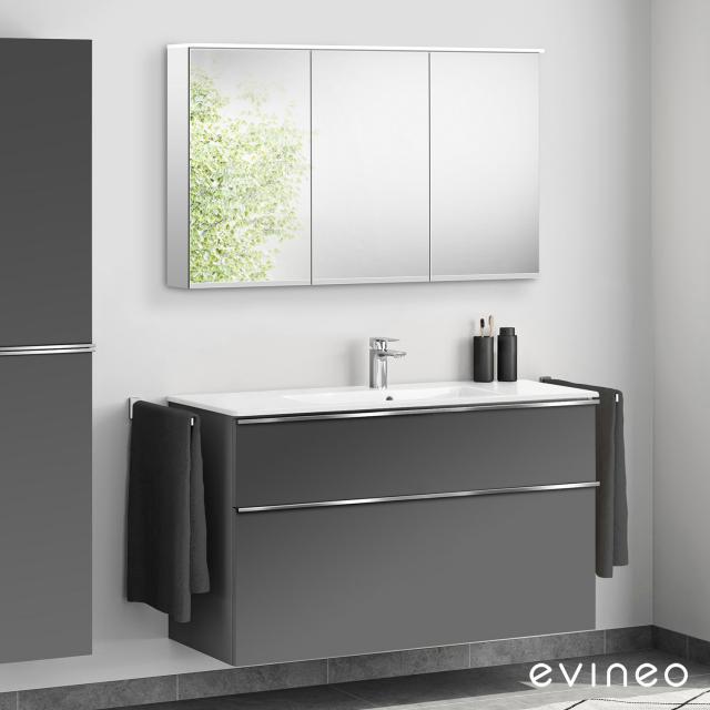 Duravit ME by Starck washbasin with ineo4 vanity unit with handle and mirror cabinet matt anthracite/mirrored, WB white, with WonderGliss, with 1 tap hole