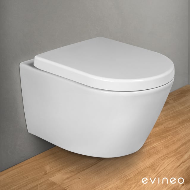 WC sospeso senza bordo in ceramica sanitaria di alta qualità in bianco, WC a parete con rivestimento nanostrutturato, sedile WC rimovibile con sistema di abbassamento automatico
