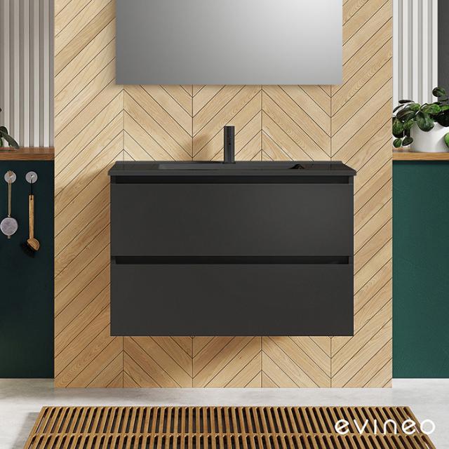 evineo ineo2 washbasin and vanity unit with 2 pull-out compartments, with recessed handles matt black, basin matt black