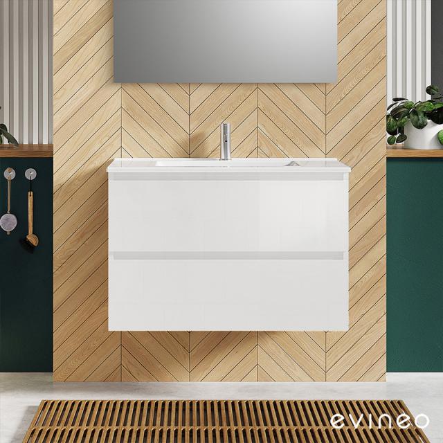 evineo ineo2 washbasin and vanity unit with 2 pull-out compartments, with recessed handles white high gloss, basin white