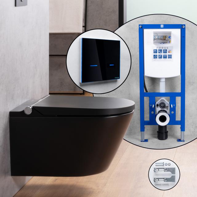 evineo ineo3 soft Pack complet WC lavant et bâti-support neeos, Plaque de déclenchement avec dispositif d’actionnement électronique, WC noir mat