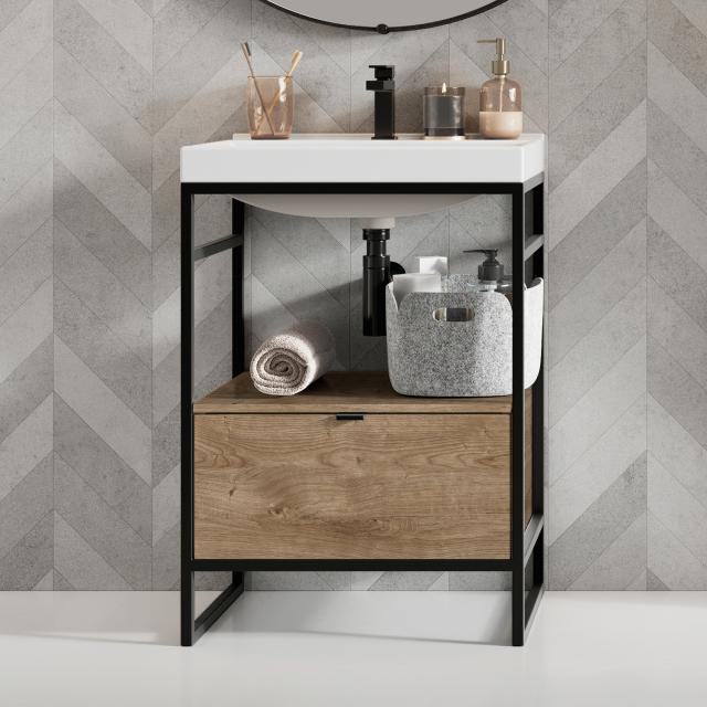 evineo ineo3 washbasin with vanity unit and metal stand W: 61 cm oak