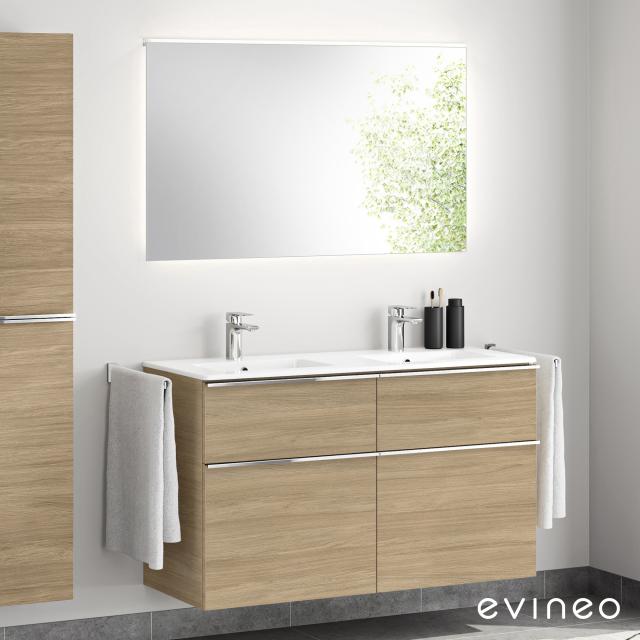 Evineo ineo4 Doppelwaschtisch mit Waschtischunterschrank mit Griff, mit Spiegel eiche/verspiegelt