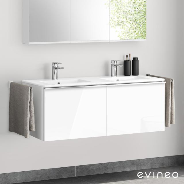 Evineo ineo4 Doppelwaschtisch mit Waschtischunterschrank mit 2 Auszügen, mit Griff weiß hochglanz