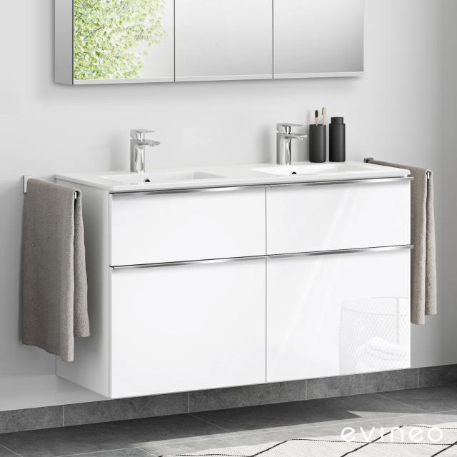 evineo ineo4 double washbasin and vanity unit with 4 pull-out compartments, with handle white high gloss