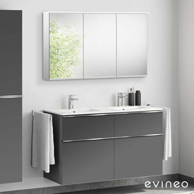 Evineo ineo4 double washbasin and vanity unit with handle, with LED mirror cabinet front matt anthracite/mirrored / corpus matt anthracite/mirrored